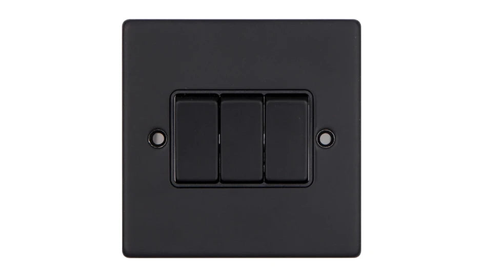 VPD1205MBB - Pro Décor 3 Gang 2 Way 10AX Plate Switch Matt Black