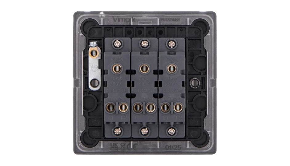 VPD1205MBB - Pro Décor 3 Gang 2 Way 10AX Plate Switch Matt Black
