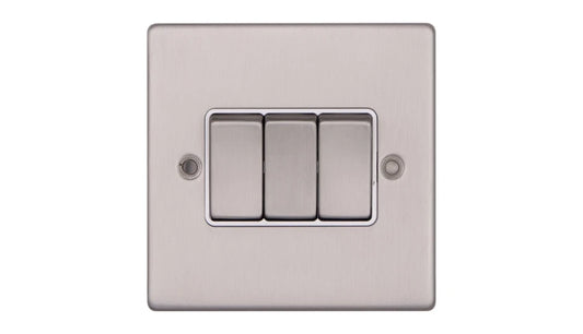 VPD1205SSW - Pro Décor 3 Gang 2 Way 10AX Plate Switch Stainless Steel White Insert