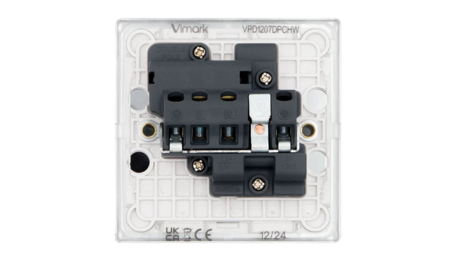 VPD1207DPCHW - Pro Décor 1 Gang 13A Switched Socket DP Chrome White Insert