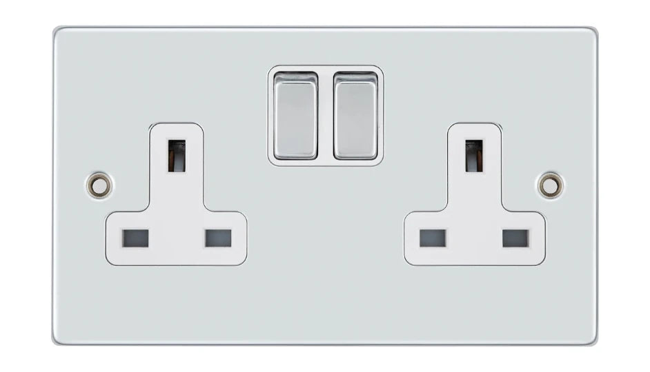 VPD1209DPCHW - Pro Décor 2 Gang 13A Switched Socket DP Chrome White Insert