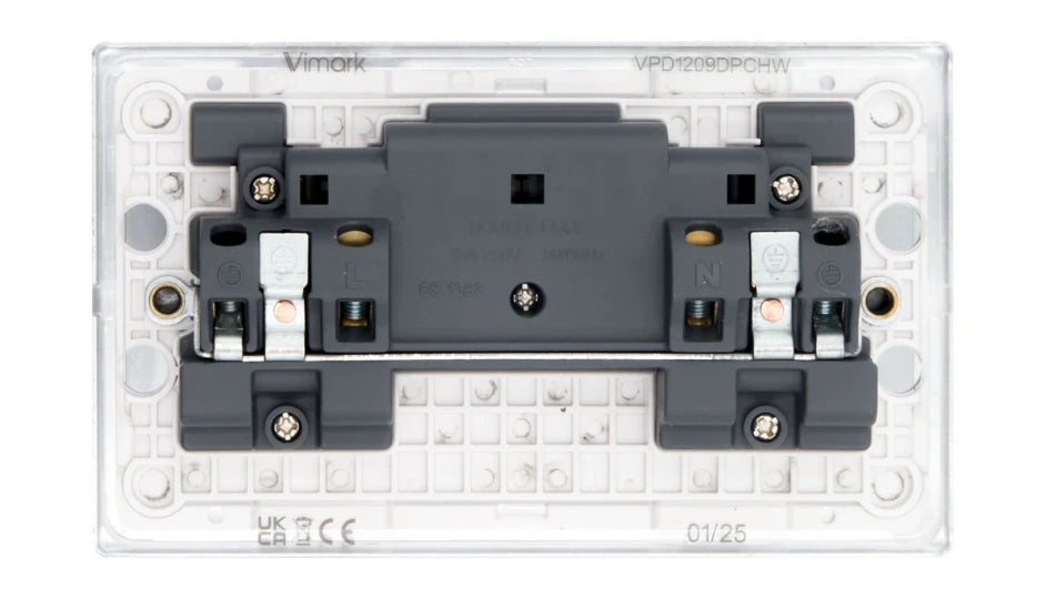 VPD1209DPCHW - Pro Décor 2 Gang 13A Switched Socket DP Chrome White Insert