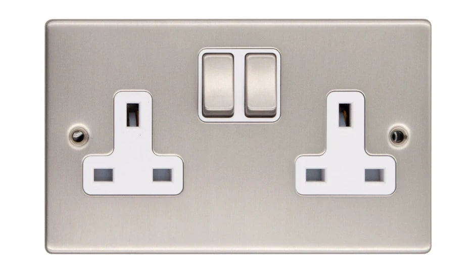 VPD1209DPSSW - Pro Décor 2 Gang 13A Switched Socket DP Stainless Steel White Insert