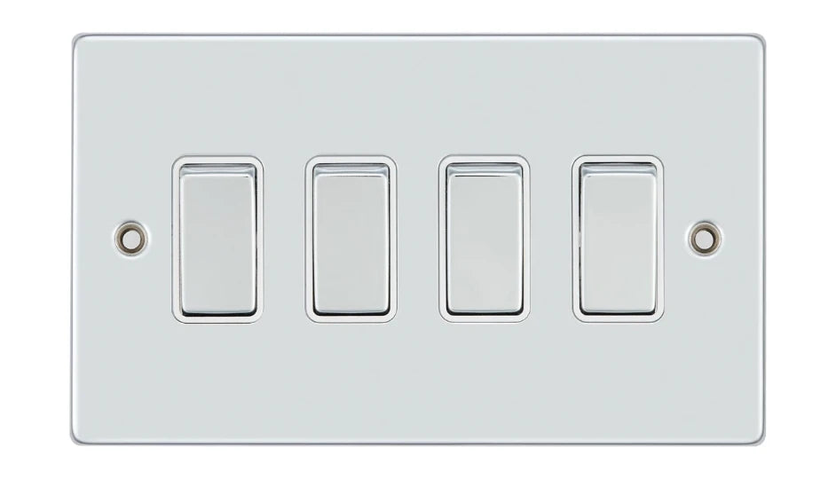 VPD1244CHW - Pro Décor 4 Gang 2 Way 10AX Plate Switch Chrome White Insert