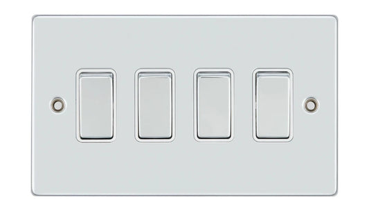 VPD1244CHW - Pro Décor 4 Gang 2 Way 10AX Plate Switch Chrome White Insert