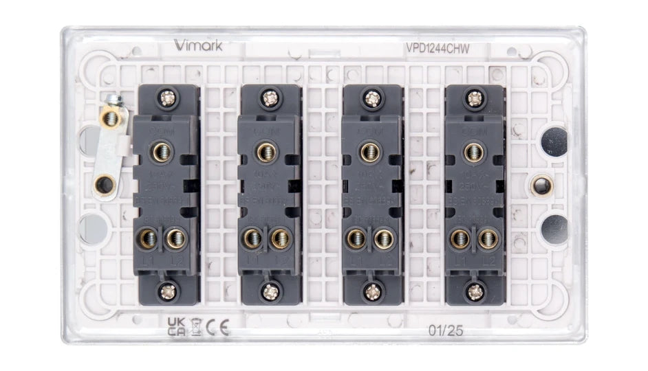 VPD1244CHW - Pro Décor 4 Gang 2 Way 10AX Plate Switch Chrome White Insert