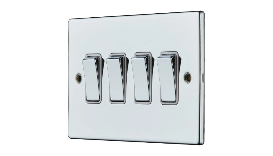 VPD1244CHW - Pro Décor 4 Gang 2 Way 10AX Plate Switch Chrome White Insert