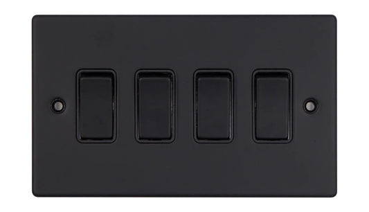 VPD1244MBB - Pro Décor 4 Gang 2 Way 10AX Plate Switch Matt Black