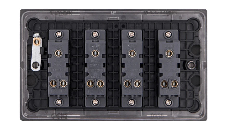 VPD1244MBB - Pro Décor 4 Gang 2 Way 10AX Plate Switch Matt Black