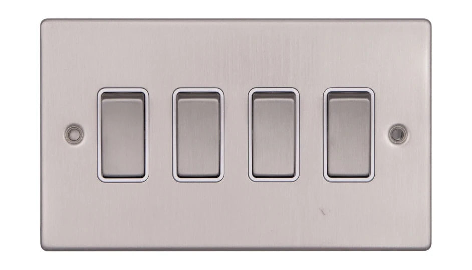 VPD1244SSW - Pro Décor 4 Gang 2 Way 10AX Plate Switch Stainless Steel White Insert