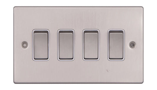 VPD1244SSW - Pro Décor 4 Gang 2 Way 10AX Plate Switch Stainless Steel White Insert