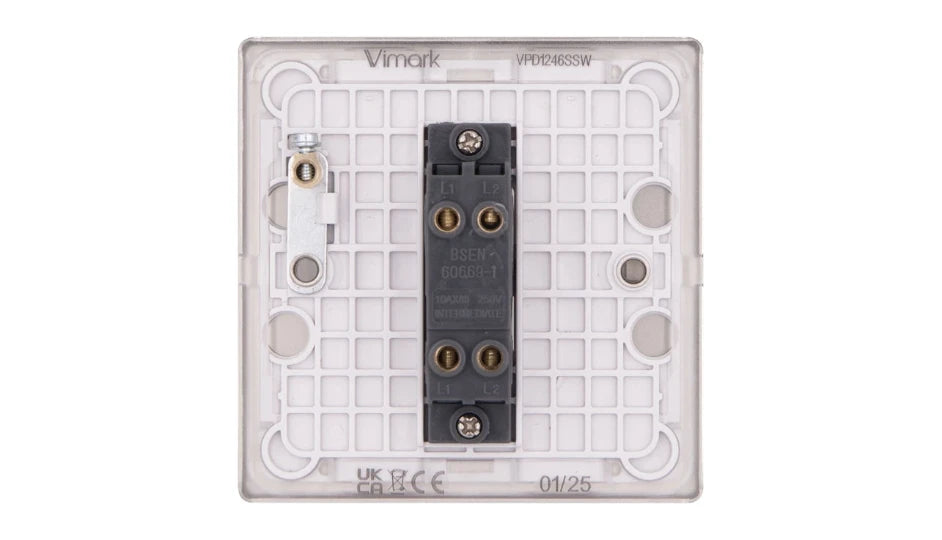 VPD1246SSW - Pro Décor 1 Gang Intermediate 10AX Plate Switch Stainless Steel White Insert