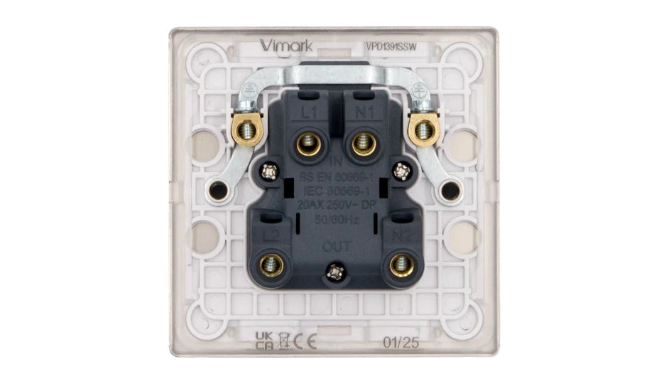 VPD1391SSW - Pro Décor 20A DP Switch with Neon Stainless Steel White Insert