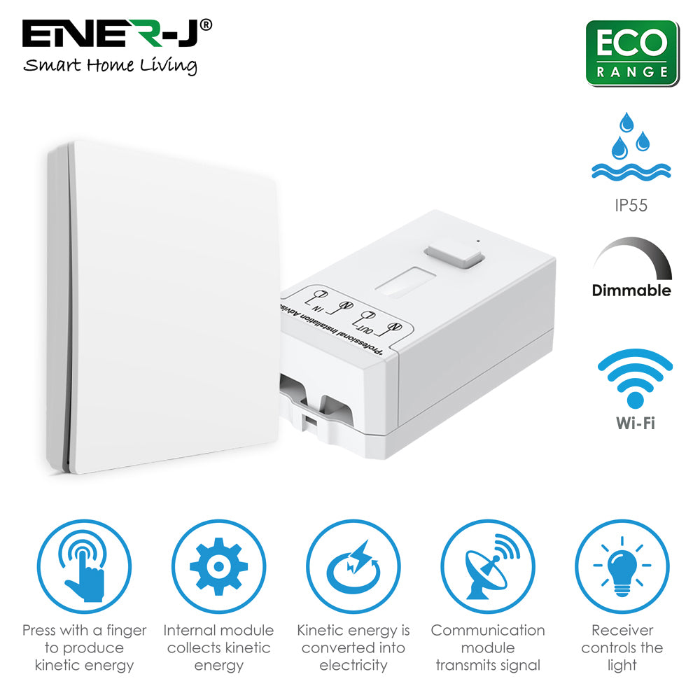 WS1061X - ENERJ 1 Gang Wireless Kinetic Switch & 100W RF Wi-Fi Dimmable Receiver Bundle Kit