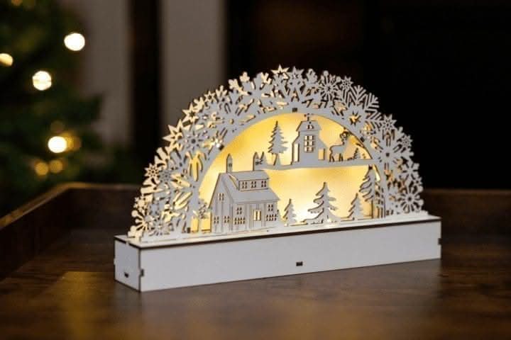 Light Up Wooden Village Christmas Candle Bridge Scene