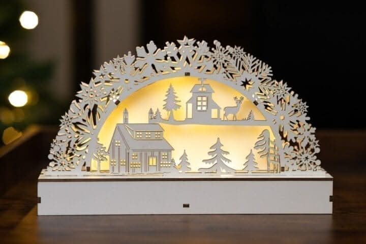 Light Up Wooden Village Christmas Candle Bridge Scene