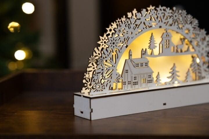 Light Up Wooden Village Christmas Candle Bridge Scene